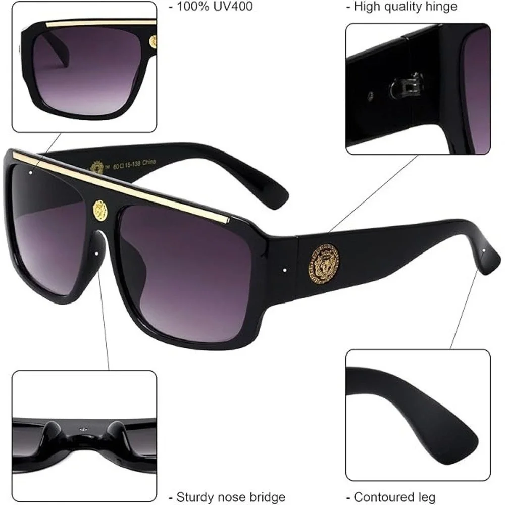 Women Oversized Black Square Lady Sunglasses Gold Black Gradient Lenses‎ Gafas